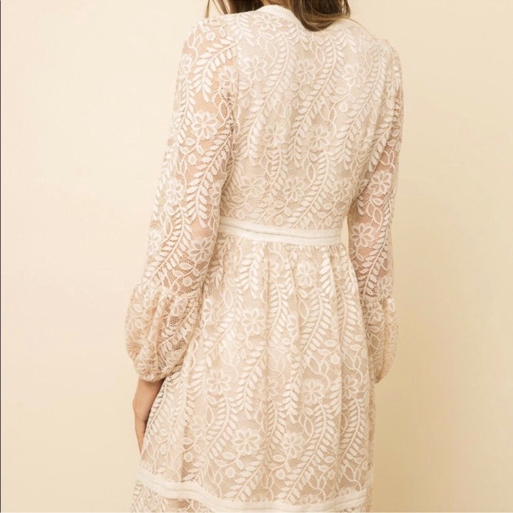 Mystree | Coquette Cottage Core Babydoll Lace Midi Dress In Cream | M - Picture 3 of 16